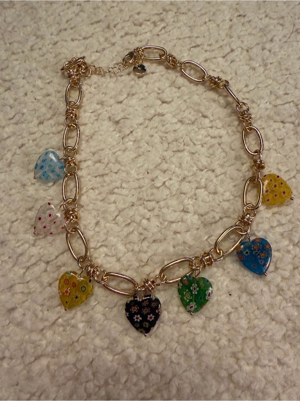 Camila Coelho Gold Chain Necklace with Multicolor Millefiori Heart Charms